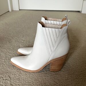 Marc Fisher White Ankle Boots with Tan Heel